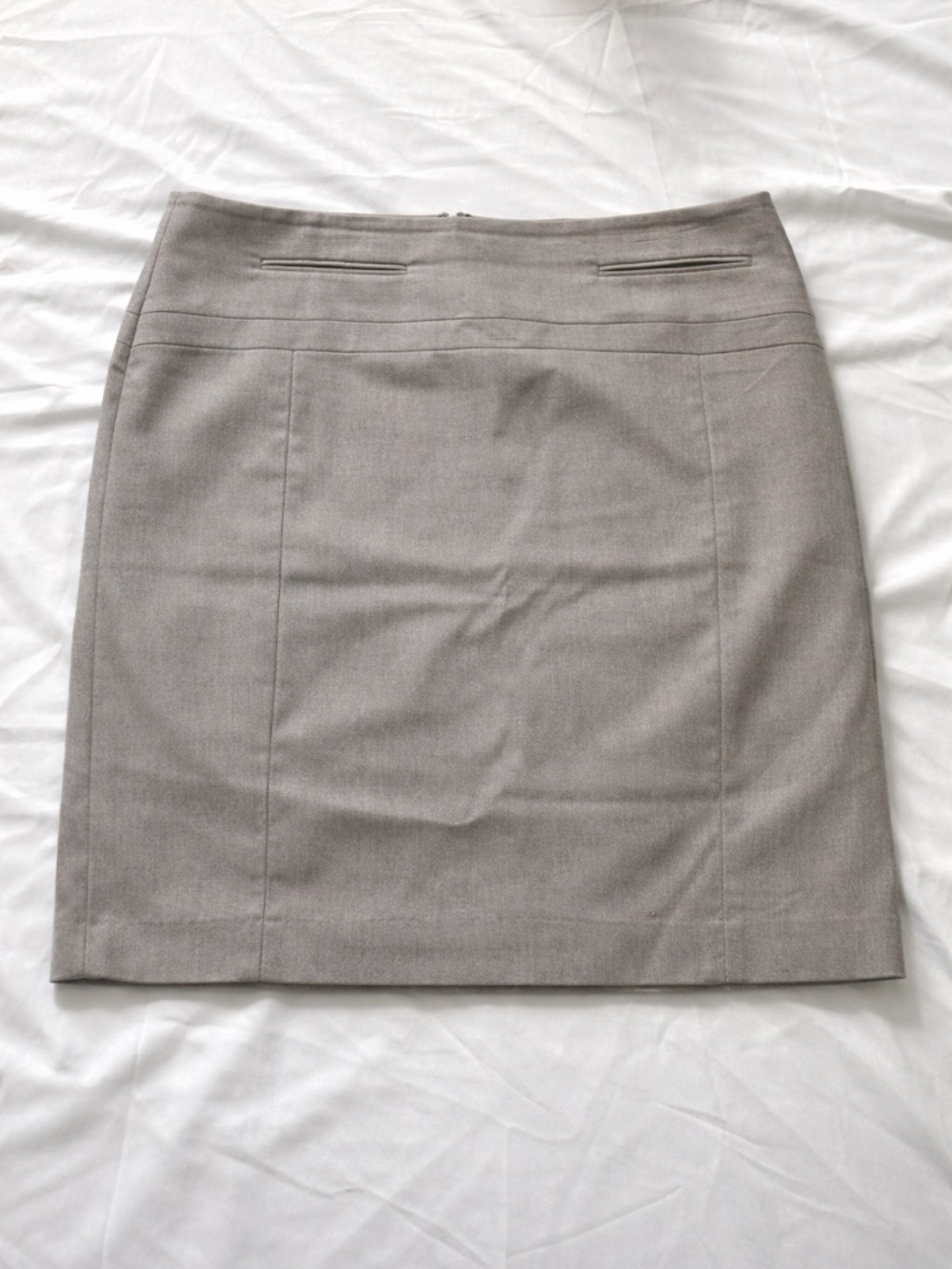 Express Pencil Skirt Sz 12 Taupe Beige Career Office Mini Lined Back Slit - Picture 6 of 12
